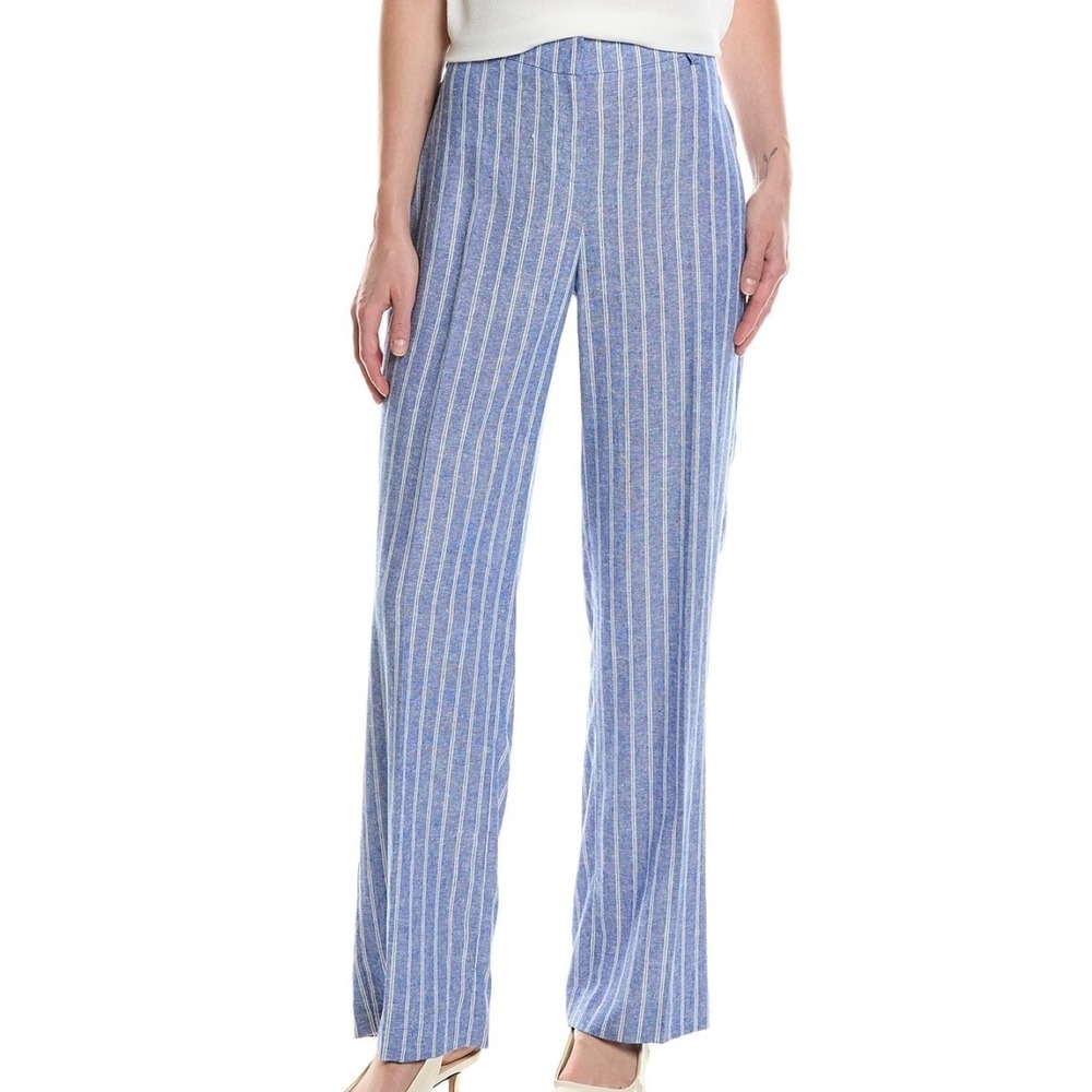 Anne Klein Santorini Blue White Striped Linen Dress Pants Womens Size 14 NWT